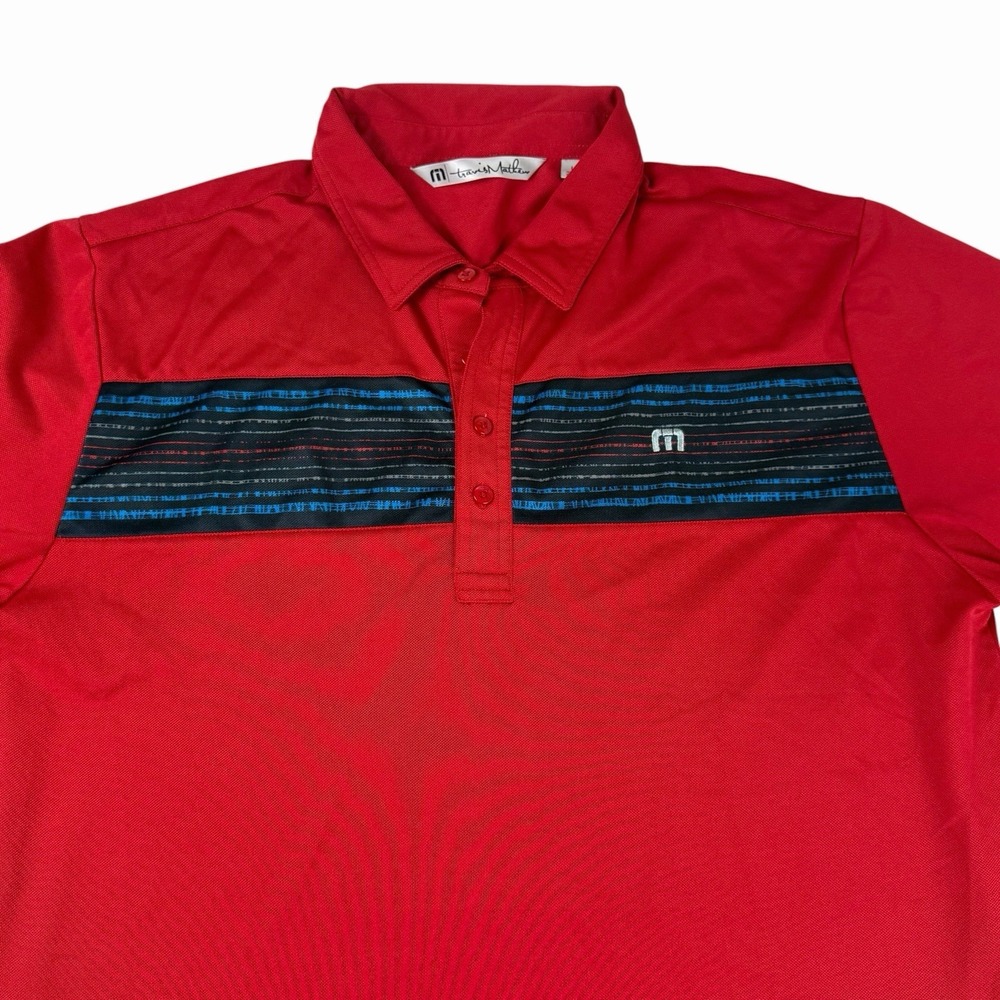 Travis Mathew Shirt Mens Lg Red Striped Golf Polo Short Sleeve Athletic Casual‎